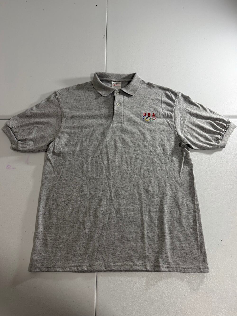 Stedman by Hanes USA Olympic Rings Polo Shirt Medium Gray Vintage